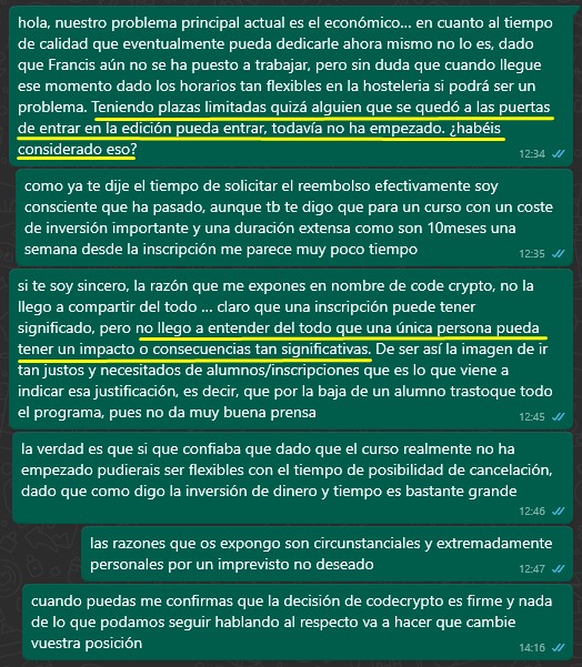 Respuesta con mis dudas sobre la falta de coherencia en la negativa a la solicitud de cancelación de matrícula